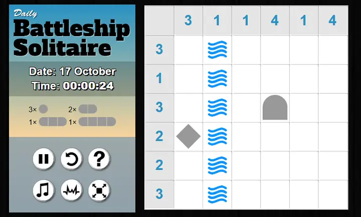 Snimak ekrana iz igre Daily Battleship Solitaire