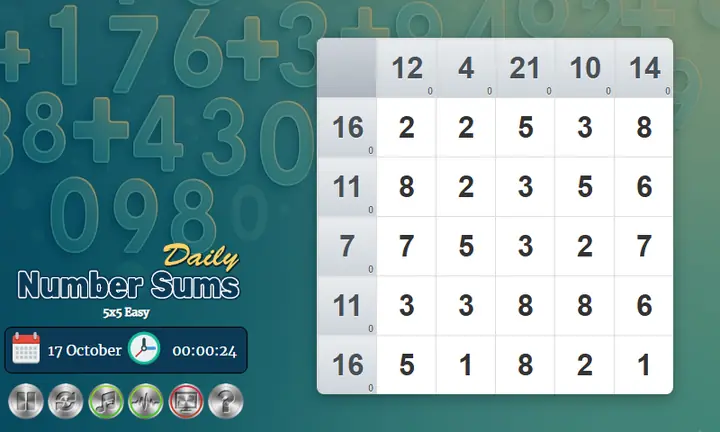Snimak ekrana iz igre Daily Number Sums