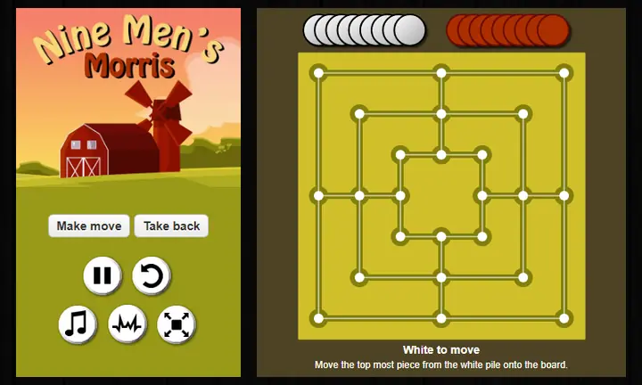 Snimak ekrana iz igre Nine Men's Morris
